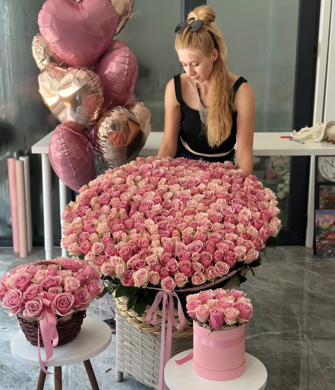 Корзина из голландской розы «Pink Dream»